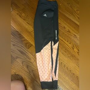 Grey and pink polka dot adidas leggings